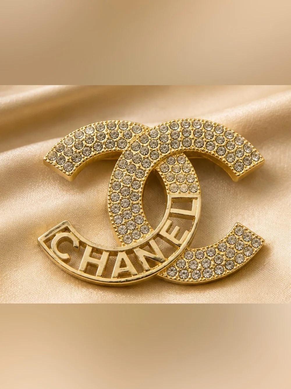 Gold Tone Crystal Statement Brooch Pin – Elegant Sparkling Fashion Jewelry